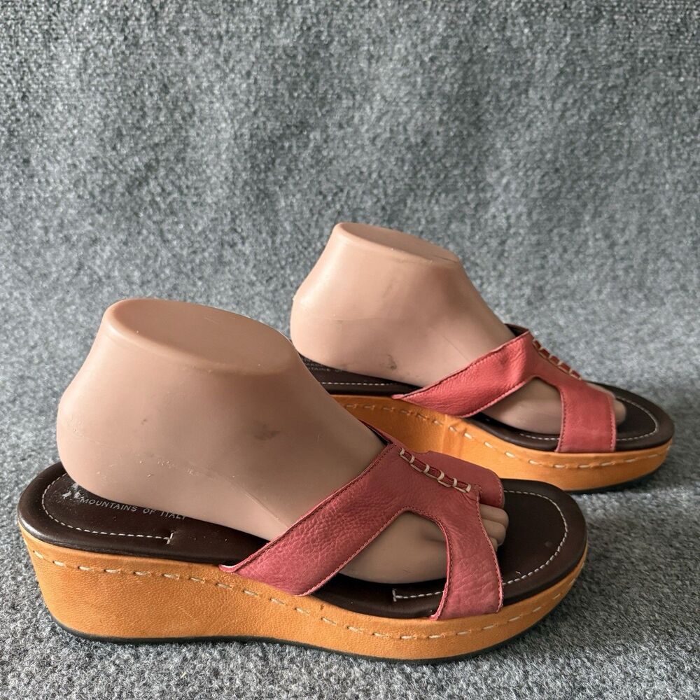 Donald Pliner Shelee Wedge Thong Sandals Red Leather Chain Slip On Women's US 11